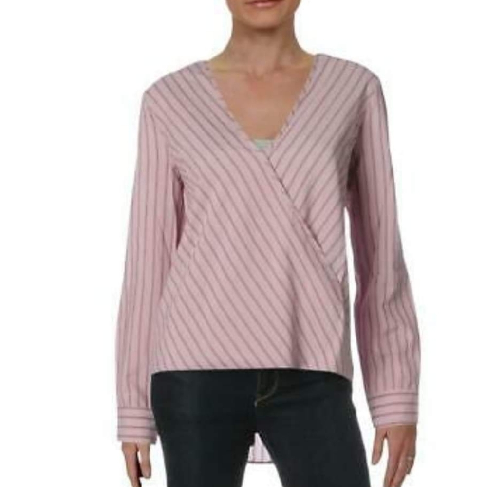 BCBG Max Azria Womens Pink Faux Wrap High Low Stri